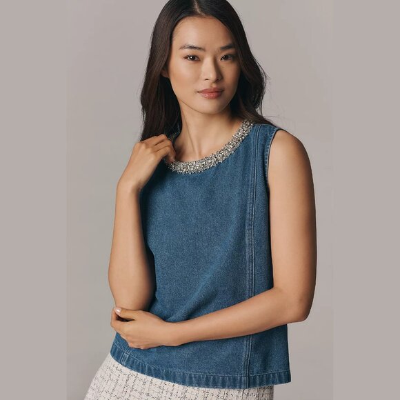 NEW Mare Mare Sizes S, M Women's Denim Embellished Tank Top - Dark Denim - Picture 1 of 4